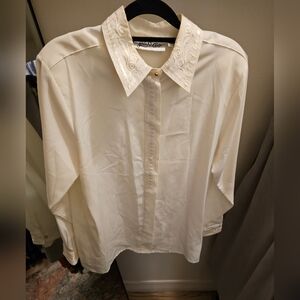 Yves St. Clair Vintage Cream Button Down Long Sleeve Blouse Size 12
